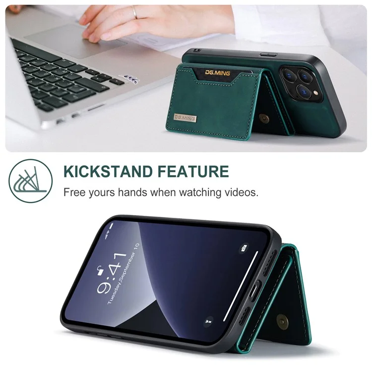 DG.MING M2 Series for iPhone 16 Pro Case PU+PC+TPU Phone Cover Detachable Wallet - Green
