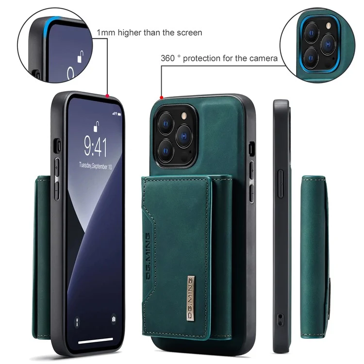 DG.MING M2 Series for iPhone 16 Pro Case PU+PC+TPU Phone Cover Detachable Wallet - Green