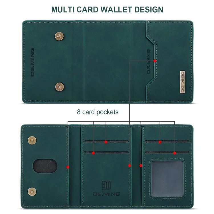 DG.MING M2 Series for iPhone 16 Pro Case PU+PC+TPU Phone Cover Detachable Wallet - Green