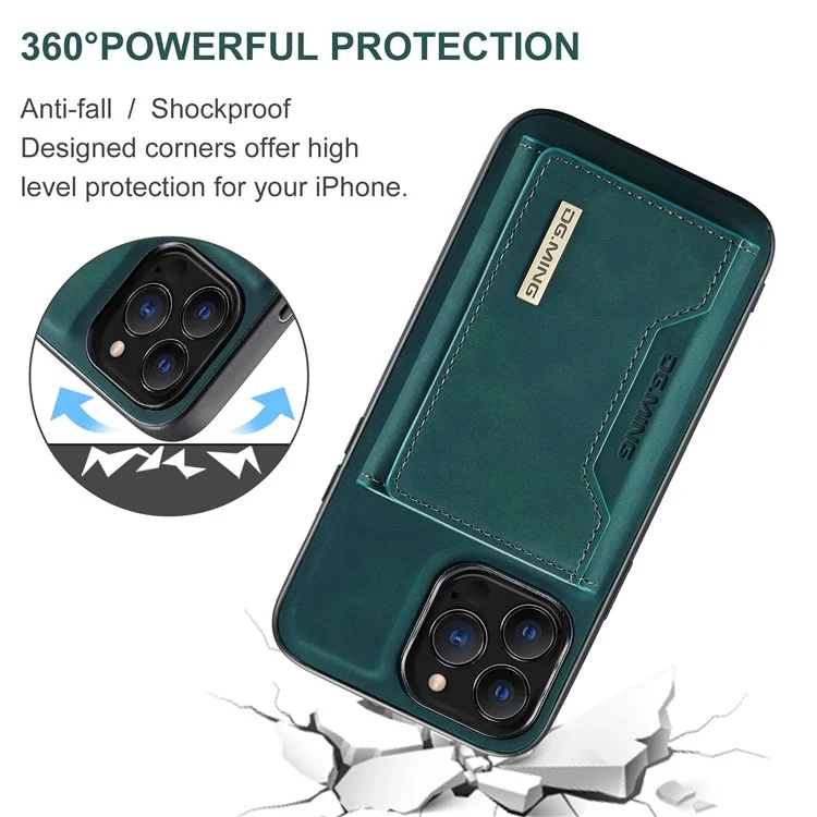 DG.MING M2 Series for iPhone 16 Pro Case PU+PC+TPU Phone Cover Detachable Wallet - Green