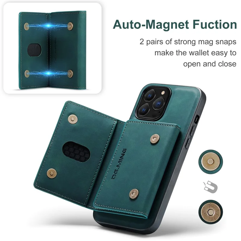 DG.MING M2 Série pour iPhone 16 Pro Max Case PU+PC+TPU Phone Cover Détachable Portefeuille - Vert