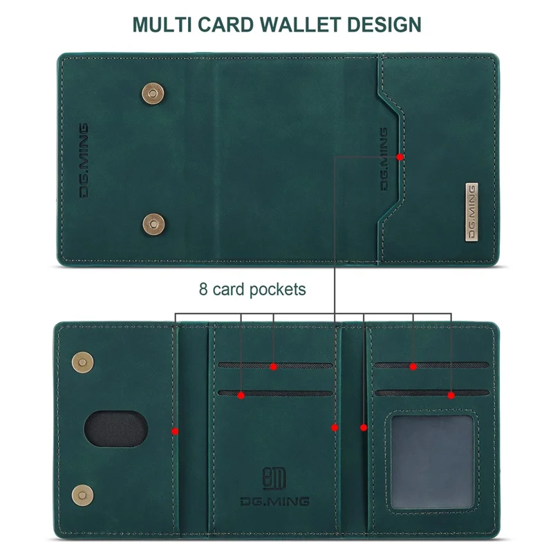 DG.MING M2 Série pour iPhone 16 Pro Max Case PU+PC+TPU Phone Cover Détachable Portefeuille - Vert