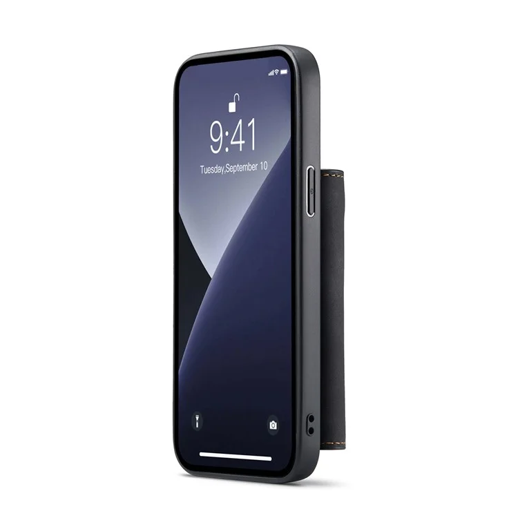 DG.MING M1 Series for iPhone 16 Pro Max Case Kickstand PU Phone Cover with Detachable Wallet - Black