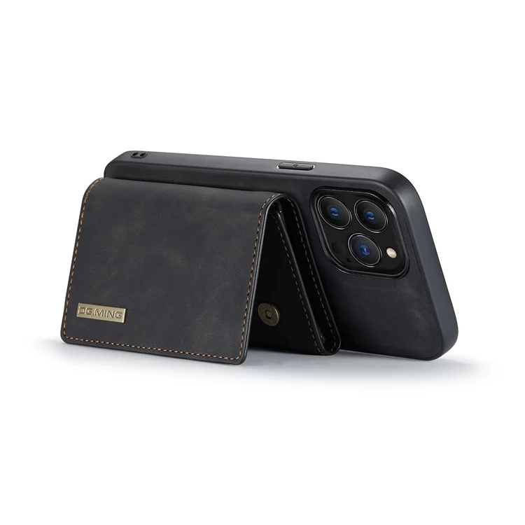 DG.MING M1 Series for iPhone 16 Pro Max Case Kickstand PU Phone Cover with Detachable Wallet - Black
