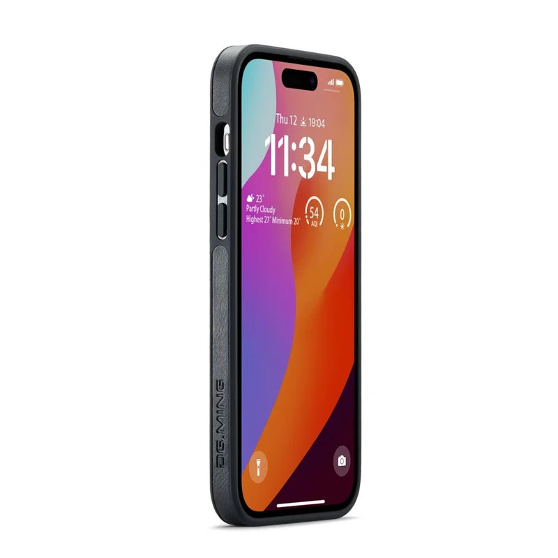 DG.MING Para iPhone 16 Pro Max Case Anti-Drop Leather Coated PC+TPU Phone Back Cover - Preto