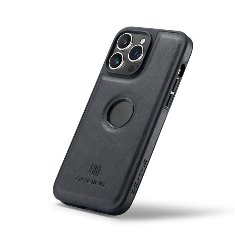 DG.MING Para iPhone 16 Pro Max Case Anti-Drop Leather Coated PC+TPU Phone Back Cover - Preto