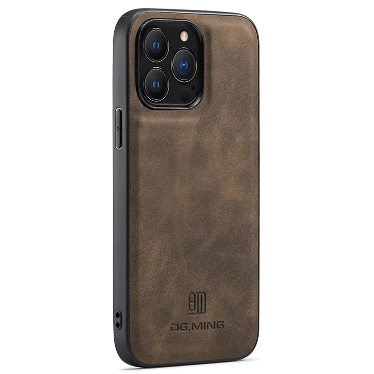 DG.MING For iPhone 16 Pro Case PU Leather Covered PC+TPU Hybrid Phone Shell - Coffee