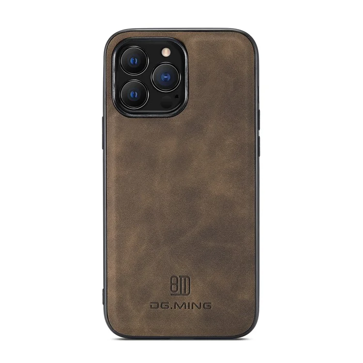 DG.MING For iPhone 16 Pro Case PU Leather Covered PC+TPU Hybrid Phone Shell - Coffee
