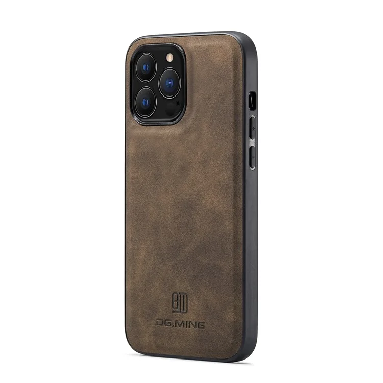 DG.MING For iPhone 16 Pro Case PU Leather Covered PC+TPU Hybrid Phone Shell - Coffee