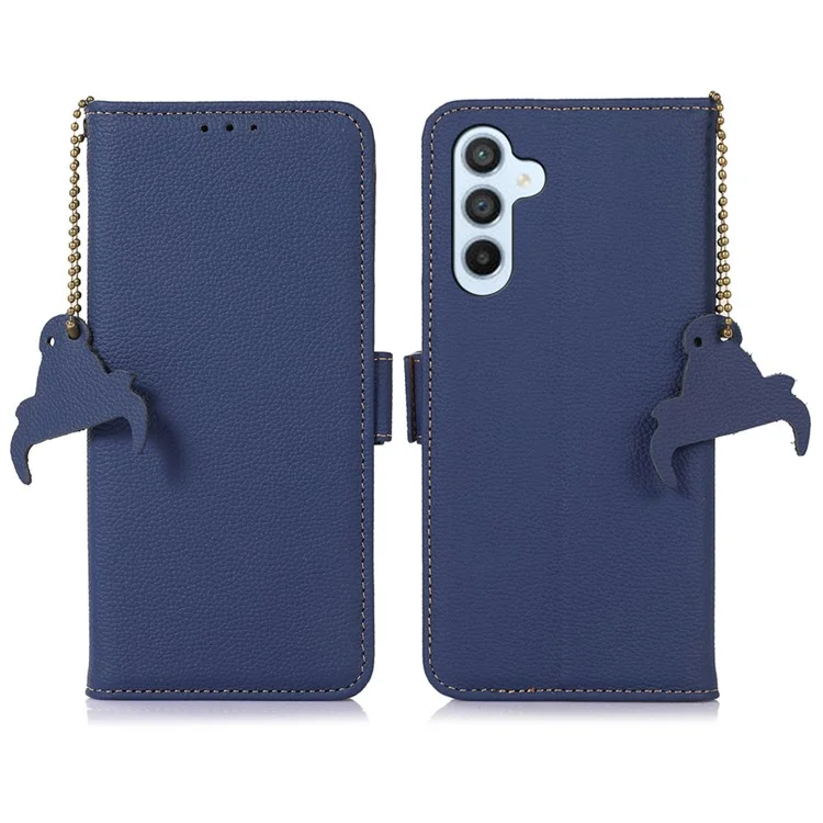 Per Samsung Galaxy M35 5G Case RFID Blocking Textured Genuine Cow Leather Phone Cover - Zaffiro