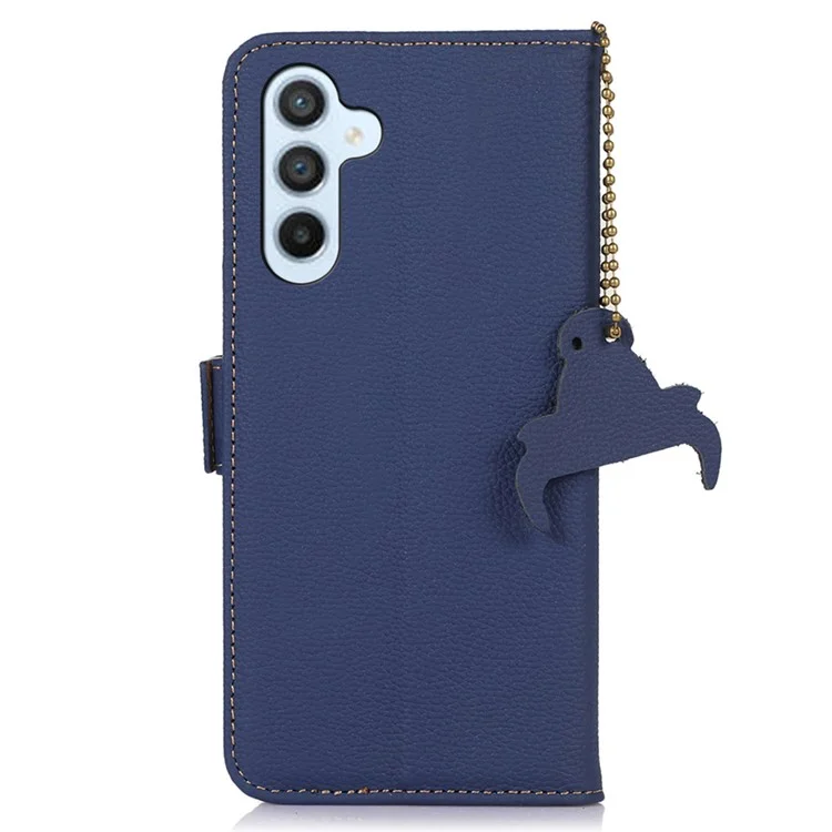 Per Samsung Galaxy M35 5G Case RFID Blocking Textured Genuine Cow Leather Phone Cover - Zaffiro