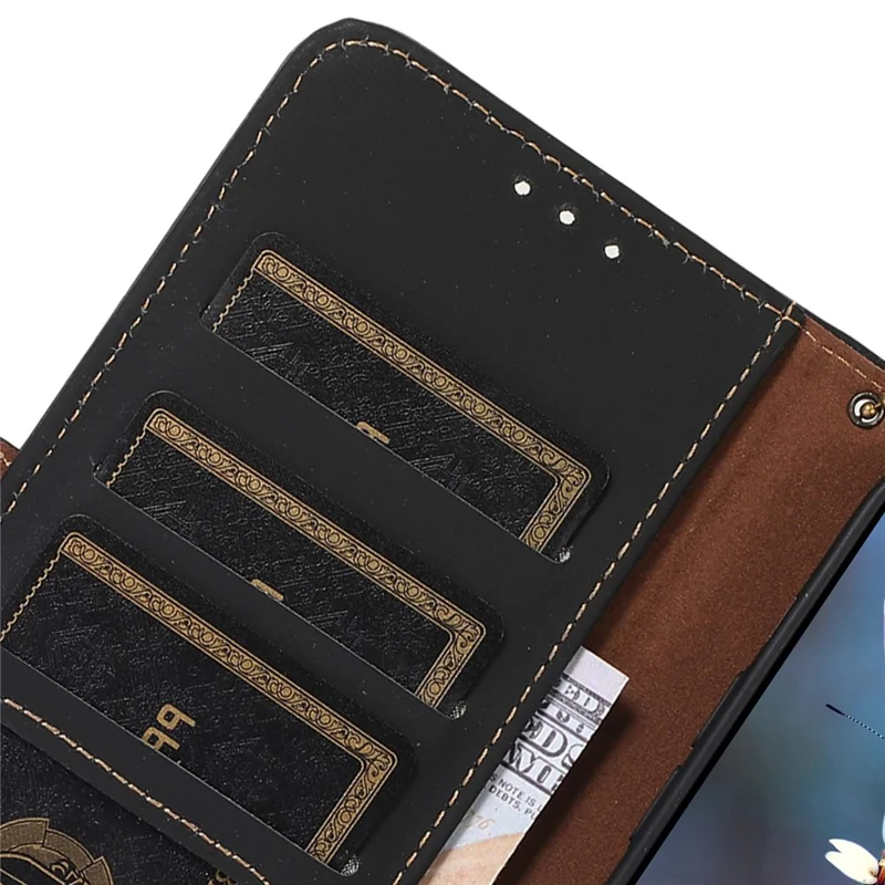 Para Samsung Galaxy M35 5G Carteira Caso Anti-Drop Genuine Couro de Vaca Telefone Capa RFID Bloqueio - Preto