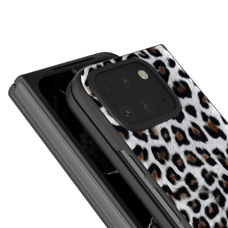 Para Google Pixel 9 Pro Fold 5G Case Padrão Leopardo PU+PC Capa de Telefone - Prata
