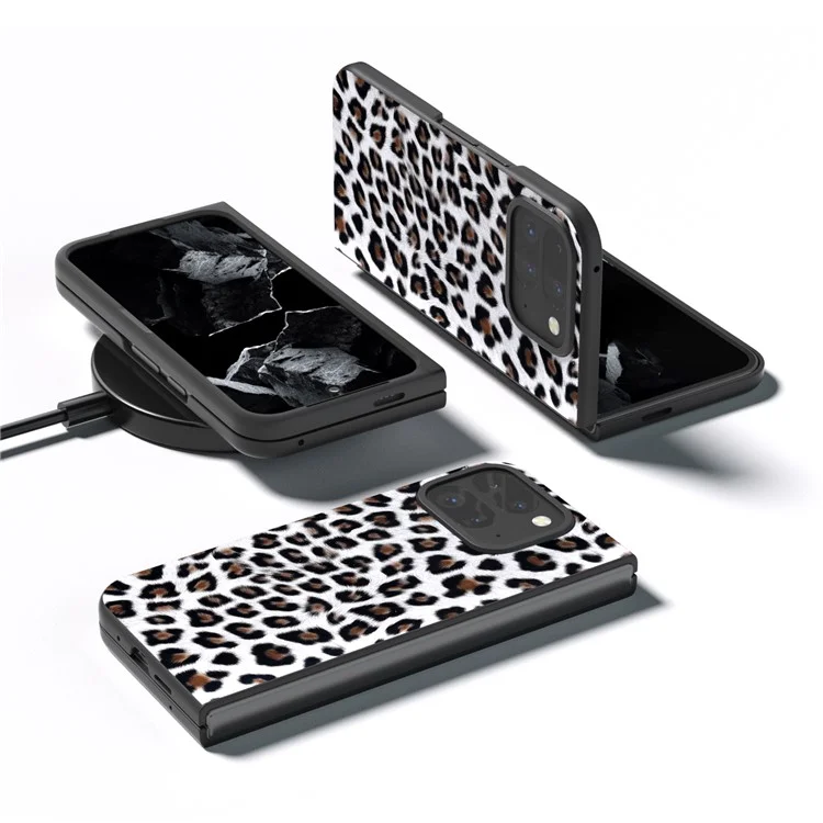 Para Google Pixel 9 Pro Fold 5G Case Padrão Leopardo PU+PC Capa de Telefone - Prata