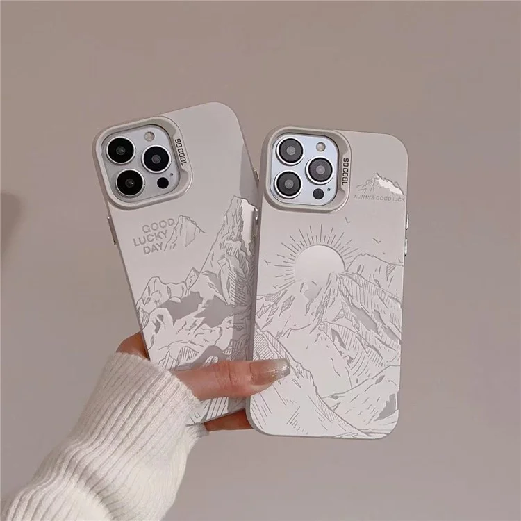 For iPhone 15 Pro Max Case Mountain Pattern PC Phone Protective Cover - Snow Mountain Top