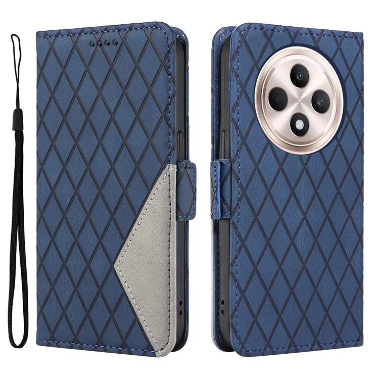 Pour Oppo Reno12 F 4G Étui Impression Rhombus Cuir Housse de téléphone avec Porte-Cartes - Bleu