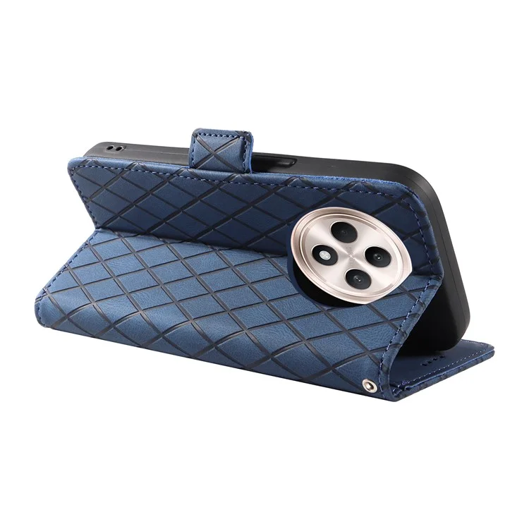 Pour Oppo Reno12 F 4G Étui Impression Rhombus Cuir Housse de téléphone avec Porte-Cartes - Bleu