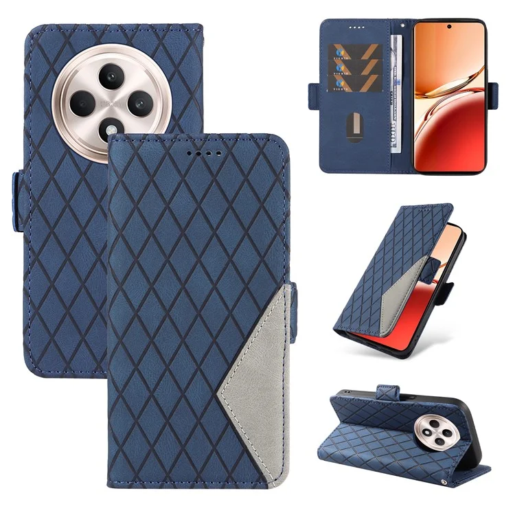 Pour Oppo Reno12 F 4G Étui Impression Rhombus Cuir Housse de téléphone avec Porte-Cartes - Bleu