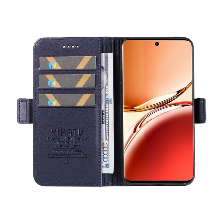YIKATU YK-003 pour Oppo Reno12 F 4G Étui Portefeuille en Cuir Coque de Téléphone Magnétique - Saphir