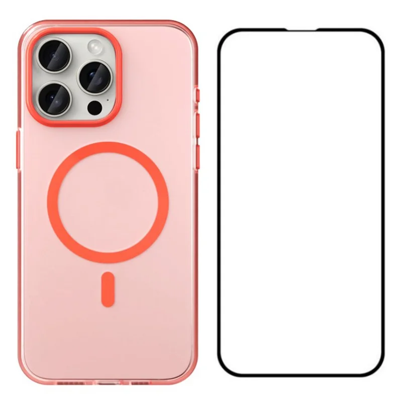 WANLONFENG LK1 Series for iPhone 13 Pro Magnetic Case TPU+PC Cover with Tempered Glass Screen Film - Red