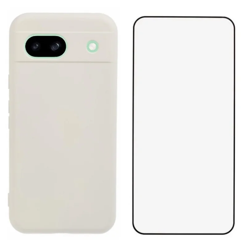 WANLONFENG RB2 Series for Google Pixel 8a Case with Screen Film Soft TPU Phone Back Cover - White