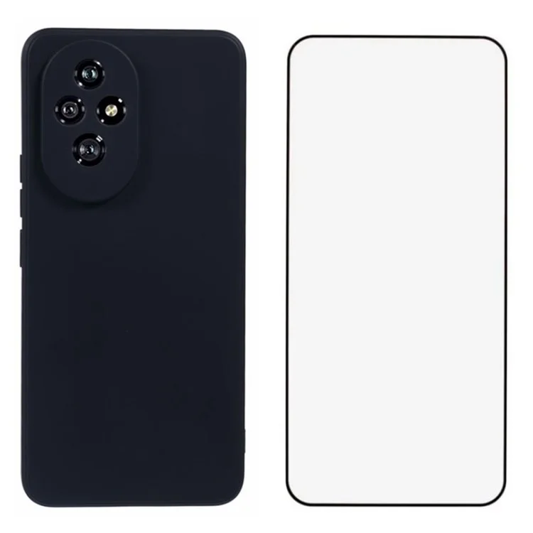 WANLONFENG RB2 Series for Honor 200 5G Case TPU Phone Cover with Tempered Glass Film - Black