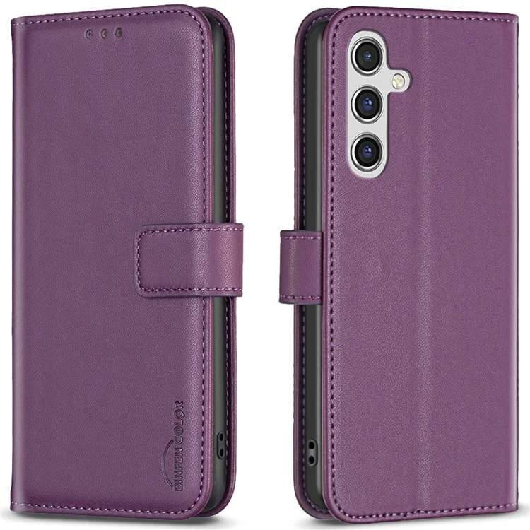 BINFEN COLOR BF17 Para Samsung Galaxy A16 5G / A16 4G Funda de Cuero con 3 Ranuras para Tarjetas Cubierta de Teléfono - Morado Oscuro