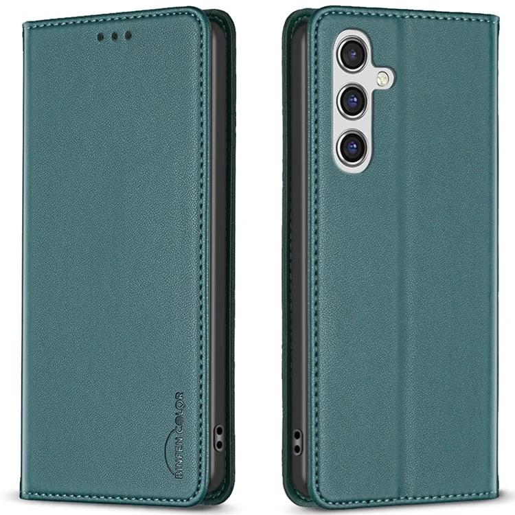 BINFEN COLOR BF18 For Samsung Galaxy A16 5G / A16 4G Funda de Teléfono de Cuero con 3 Ranuras para Tarjetas - Verde
