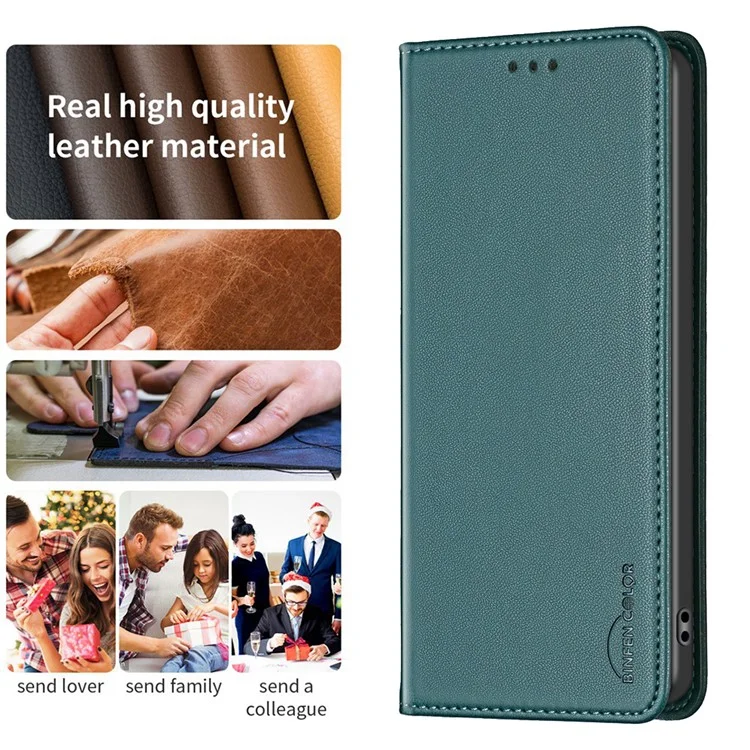 BINFEN COLOR BF18 For Samsung Galaxy A16 5G / A16 4G Funda de Teléfono de Cuero con 3 Ranuras para Tarjetas - Verde