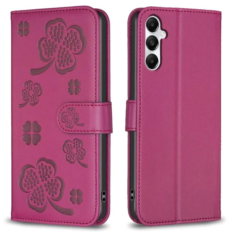 Para Samsung Galaxy A16 5G / A16 4G Case Clover Pattern Wallet Stand View Leather Phone Cover - Rose