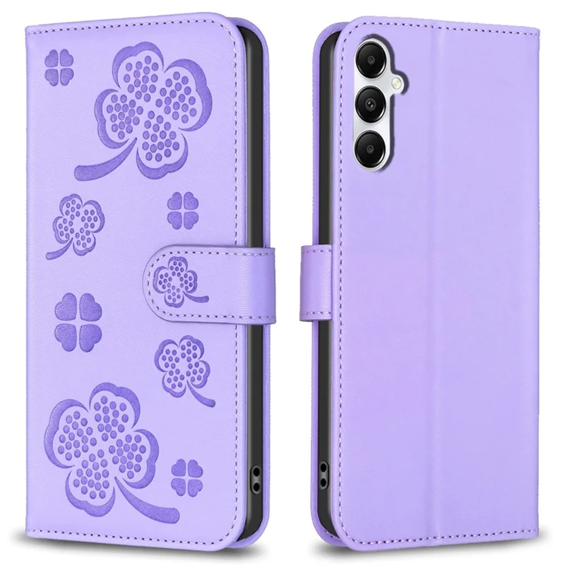 For Samsung Galaxy A16 5G / A16 4G Case Clover Pattern Wallet Stand View Leather Phone Cover - Purple