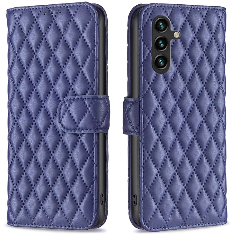 BINFEN COLOR BF Style-14 For Samsung Galaxy A16 5G / A16 4G Case Rhombus Leather Phone Wallet Cover - Blue