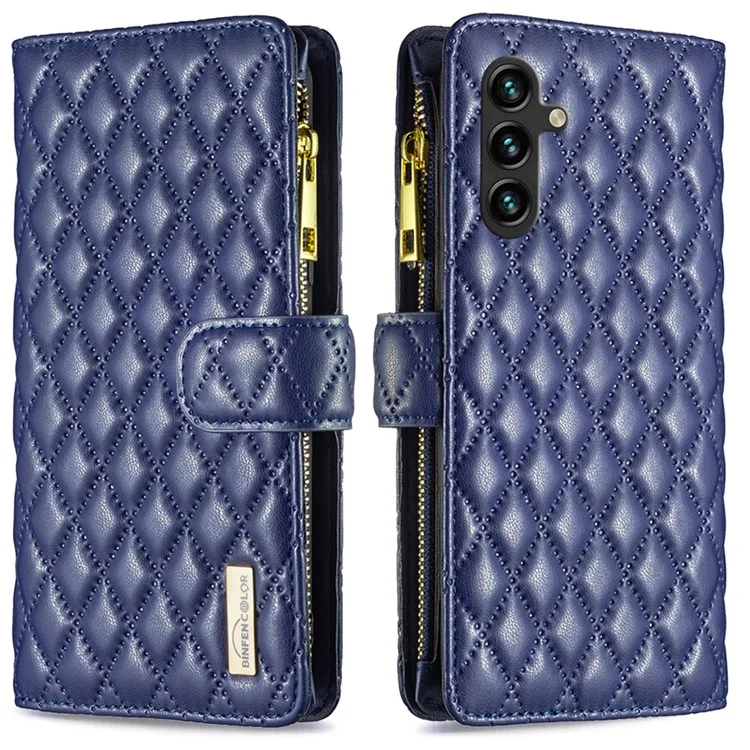BINFEN COLOR BF Style-15 para Samsung Galaxy A16 5G / A16 4G Funda de Cuero con Cremallera y Bolsillo - Azul