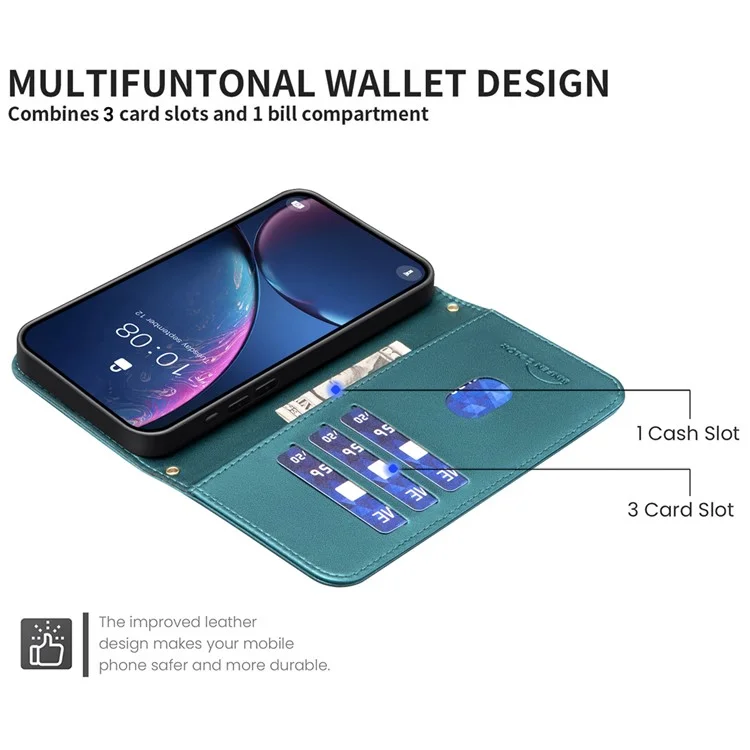BINFEN COLOR BF34 para Samsung Galaxy A16 5G / A16 4G Estuche de Cuero Cartera Cuadrícula Cuadrada Funda Teléfono - Verde