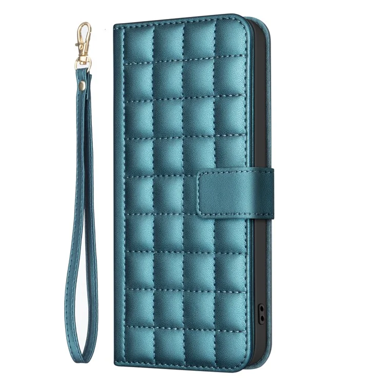 BINFEN COLOR BF34 para Samsung Galaxy A16 5G / A16 4G Estuche de Cuero Cartera Cuadrícula Cuadrada Funda Teléfono - Verde