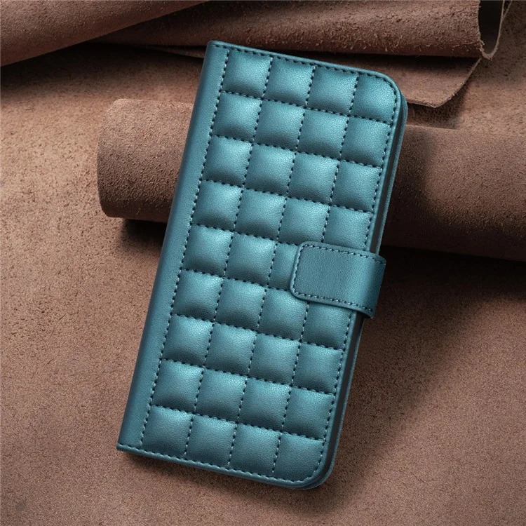 BINFEN COLOR BF34 para Samsung Galaxy A16 5G / A16 4G Estuche de Cuero Cartera Cuadrícula Cuadrada Funda Teléfono - Verde