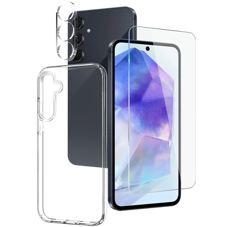 NORTHJO For Samsung Galaxy A55 5G TPU Phone Case Set with Front Screen Protector and Lens Film