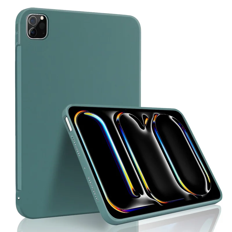 For iPad Pro 11 (2024) Case Anti-Drop Protective Liquid Silicone Tablet Cover - Dark Green
