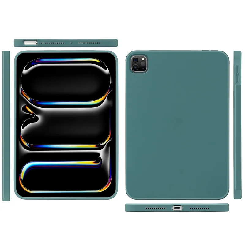 For iPad Pro 11 (2024) Case Anti-Drop Protective Liquid Silicone Tablet Cover - Dark Green