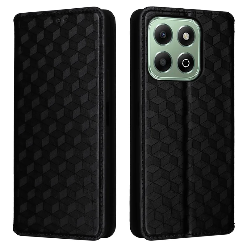 For Honor X6b 4G Anti-Scratch PU Leather Case Rhombus Imprinted Wallet Stand Phone Cover - Black