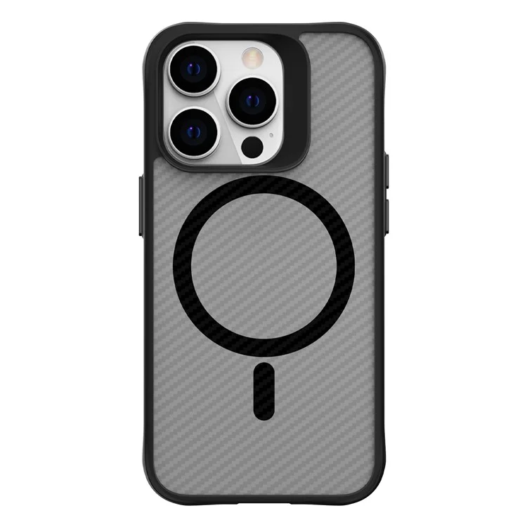 For iPhone 14 Pro Max Case Carbon Fiber Texture Magnetic Phone Cover - Black