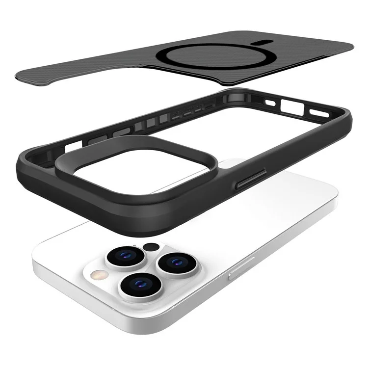 For iPhone 14 Pro Max Case Carbon Fiber Texture Magnetic Phone Cover - Black