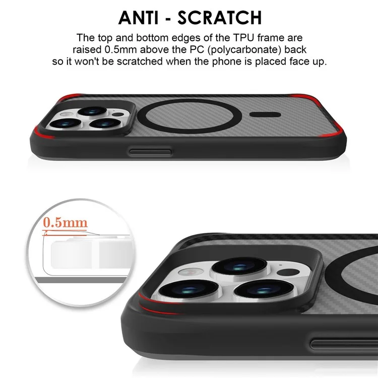 For iPhone 14 Pro Max Case Carbon Fiber Texture Magnetic Phone Cover - Black