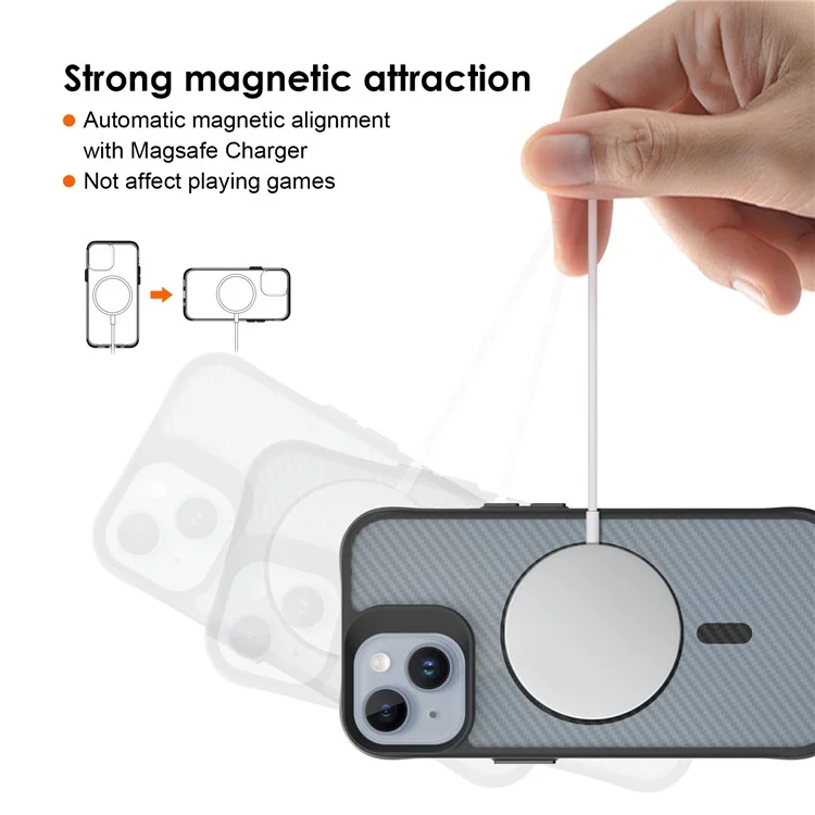 For iPhone 15 Magnetic Case TPU+PC Phone Cover Carbon Fiber Texture Back - Black