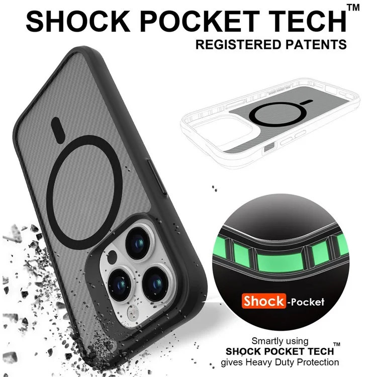 Étui magnétique pour iPhone 14 Pro Smooth Carbon Fiber PC+TPU - Noir