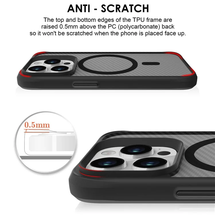Étui magnétique pour iPhone 14 Pro Smooth Carbon Fiber PC+TPU - Noir