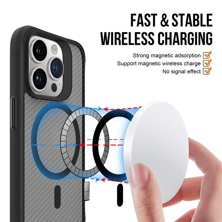 Étui magnétique pour iPhone 14 Pro Smooth Carbon Fiber PC+TPU - Noir