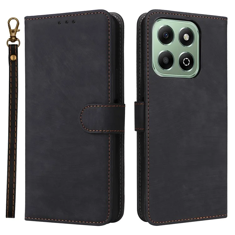 Pour Honor X6b 4G Étui Blocage RFID Portefeuille Support Téléphone Couverture en Cuir PU avec Sangle - Noir