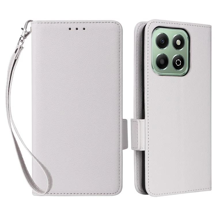 For Honor X6b 4G Téléphone Portable Support de Téléphone Étui en Cuir PU Texture Litchi - Blanc