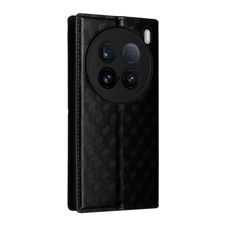 Pour vivo X100 Ultra 5G Étui Rhombus Imprinted Portefeuille Support Cuir PU Housse de téléphone - Noir